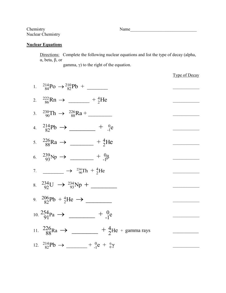 Nuclear Decay Worksheet Answers 210 84 Po Breadandhearth