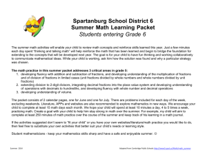The math practice in this summer packet addresses 3 critical areas