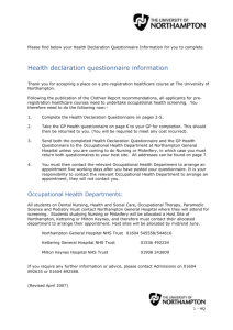 Health Declaration Form for Professional Health Courses