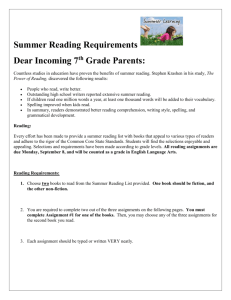 Summer Reading Requirements - St. Dominic Elementary School