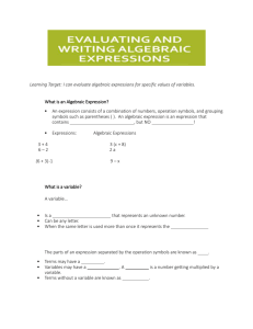 Evaluating and writing expressions Guided Notes