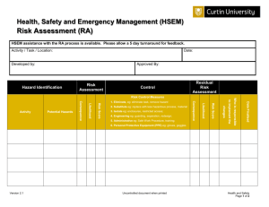 Risk Assessment - Health, Safety and Emergency Management