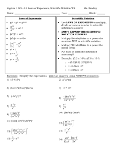Algebra 1 SOL A.2 Laws of Exponents, Scientific Notation WS Ms