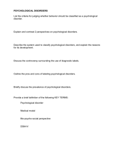Study Guide - Psych Disorders