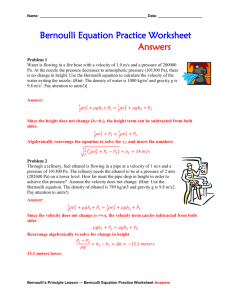 Bernoulli Equation Practice Worksheet Answers (doc)