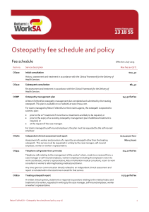Osteopathy fee schedule and policy