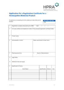 Application for a Registration Certificate for a Homeopathic