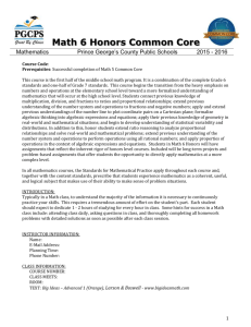 math 6 honors - Prince George`s County Public School System