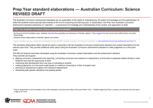 Prep Year standard elaborations Australian Curriculum: Science