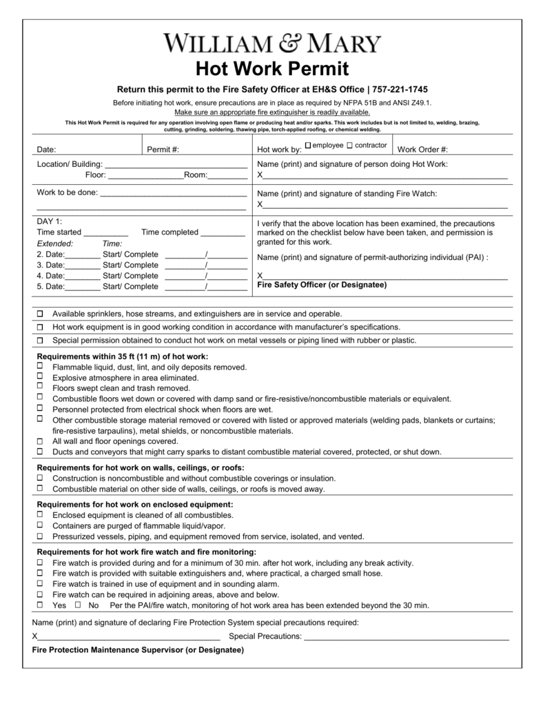 HSE Hot Work Permit Template