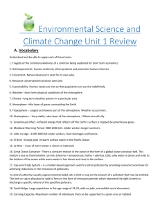 Environmental Science and Climate Change Unit 1 Review answer