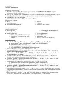 CP Chemistry Semester 2 Final Review Information about the final