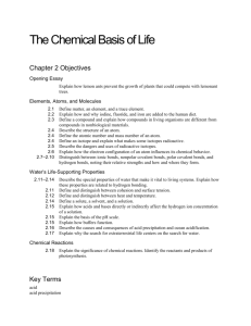 CH 2 objectives--The Chemical Basis of Life