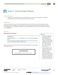 Lesson 5: The Zero Product Property