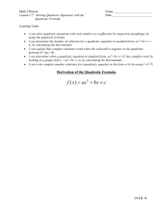 Lesson 3-7 Quadratic Formula