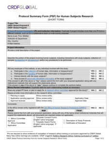 Protocol Summary Form (PSF) for Human Subjects