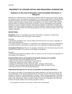 Guidance on Use of Deception and Incomplete Disclosure in