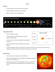 The Sun Basic Info A medium sized star at the center of our solar