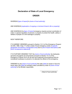 Declaration of State of Local Emergency ORDER