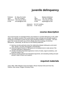 JUVENILE DELINQUENCY - Department of Sociology & Anthropology