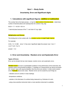 Quiz 1 study guide review uncertainty, data