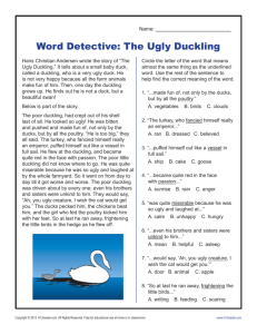 Word Detective - Ugly Duckling | Context Clues Worksheets for 2nd