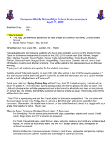 Eminence Middle School/High School Announcements April 13, 2012