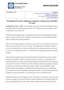 World Bank Provides Additional Assistance to Road Sector (RAIDP)