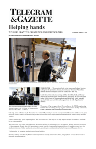 Helping hands WPI GETS GRANT TO CREATE NEW PROSTHETIC