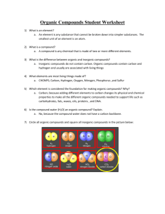 Organic Compounds Student Worksheet- Teacher Key