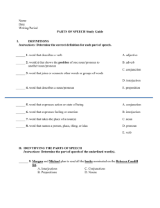 Name Date Writing/Period PARTS OF SPEECH Study Guide
