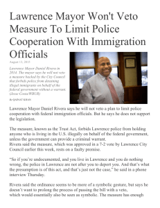 "Lawrence Mayor Won`t Veto Measure To Limit Police Cooperation