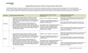 Admission Requirements & Credential Standards Oct 2014