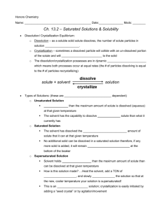 Ch. 13.2 – Saturated Solutions & Solubility