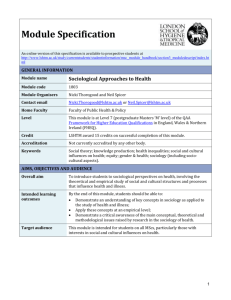 1803 Sociological Approaches to Health Module Specification