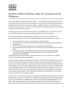 President William McKinley`s Speech, The Acquisition of the