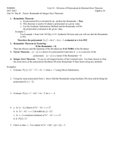 Unit 6 * Long Division of Polynomials