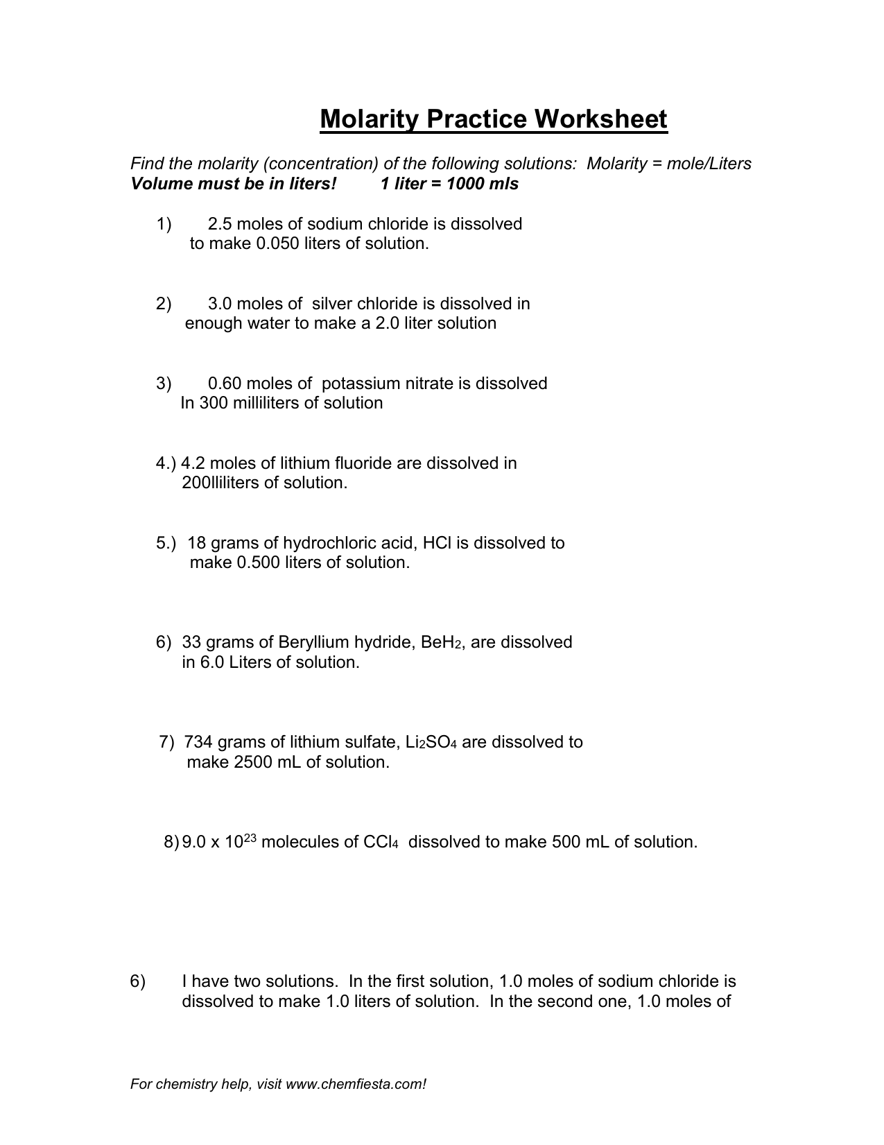 Worksheet Molarity Practice Worksheet Answers Grass Fedjp Worksheet