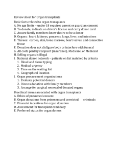Review Sheet for Organ Transplants