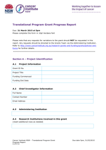Translational Program Grant Progress Report
