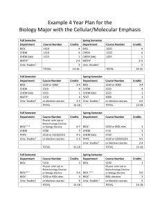 Example 4 Year Plan for the Biology Major with the Cellular