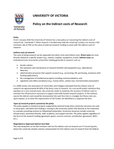 UNIVERSITY OF VICTORIA Policy on the Indirect costs of Research
