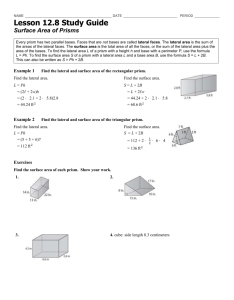 Lesson 12.8 Study Guide Surface Area of Prisms