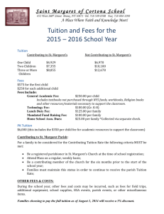 Tuition and Fees for the 2015 – 2016 School Year