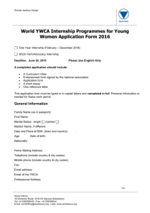 World YWCA Application form Internship Programme 2016