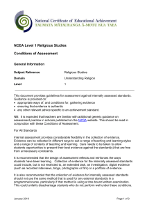 Religious studies Level 1 conditions of assessment
