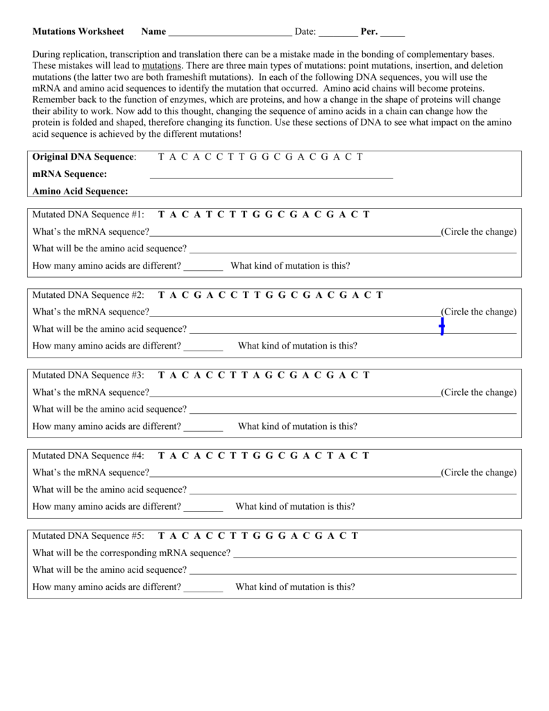 worksheet. Types Of Mutations Worksheet. Grass Fedjp Worksheet Study Site