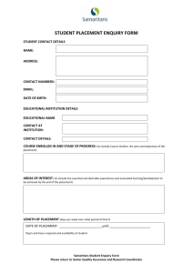 Samaritans Student Accommodation Placement Enquiry Form