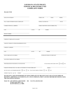 Towing and Recovery Complaint Form