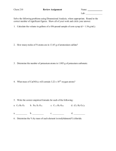 Chem 210 Review Assignment Name: Lab: Solve the following